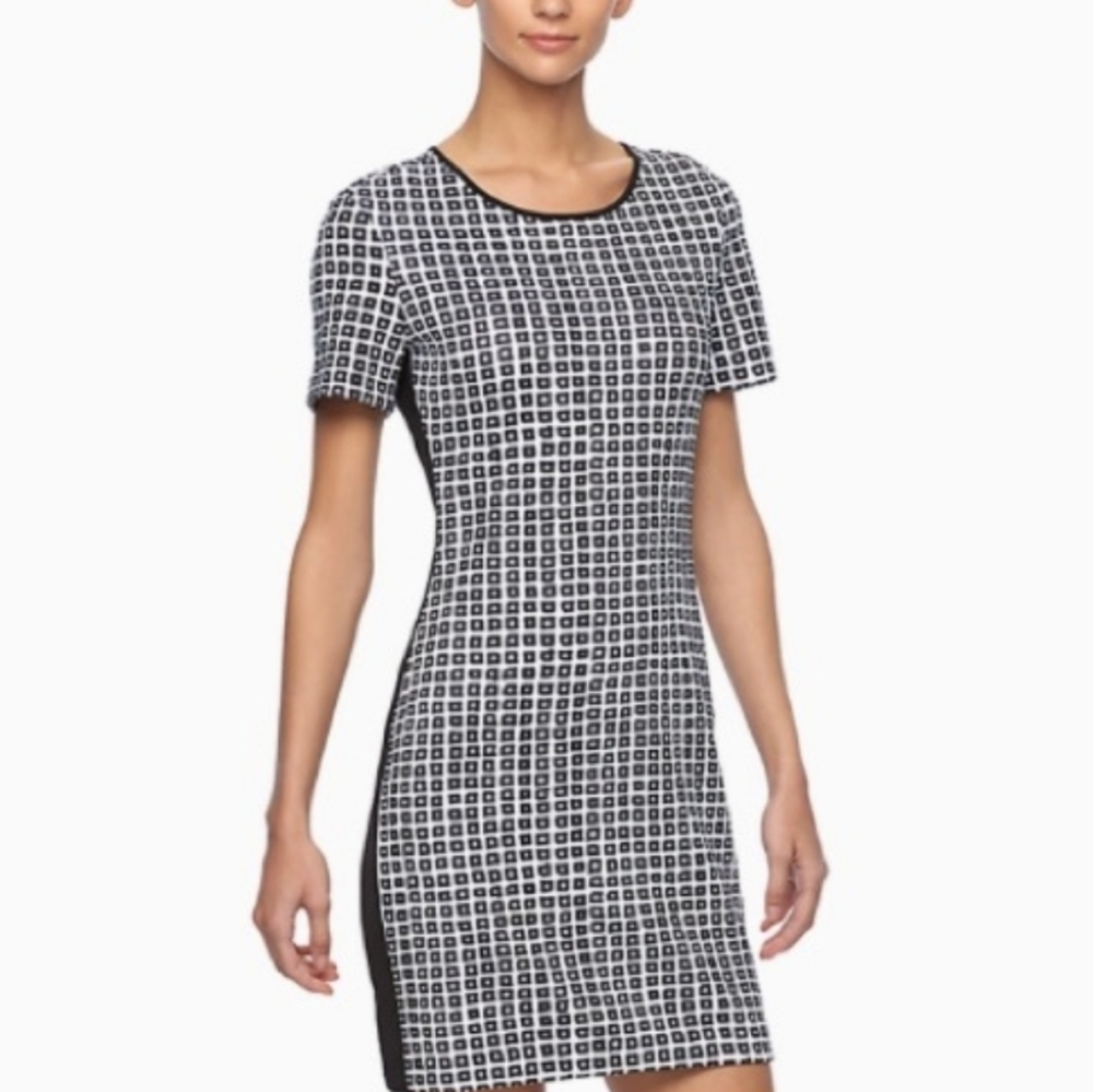 Reed Dress Womens M‎ Black/White Windowpane Short Sleeve Sheath Mini Dress New